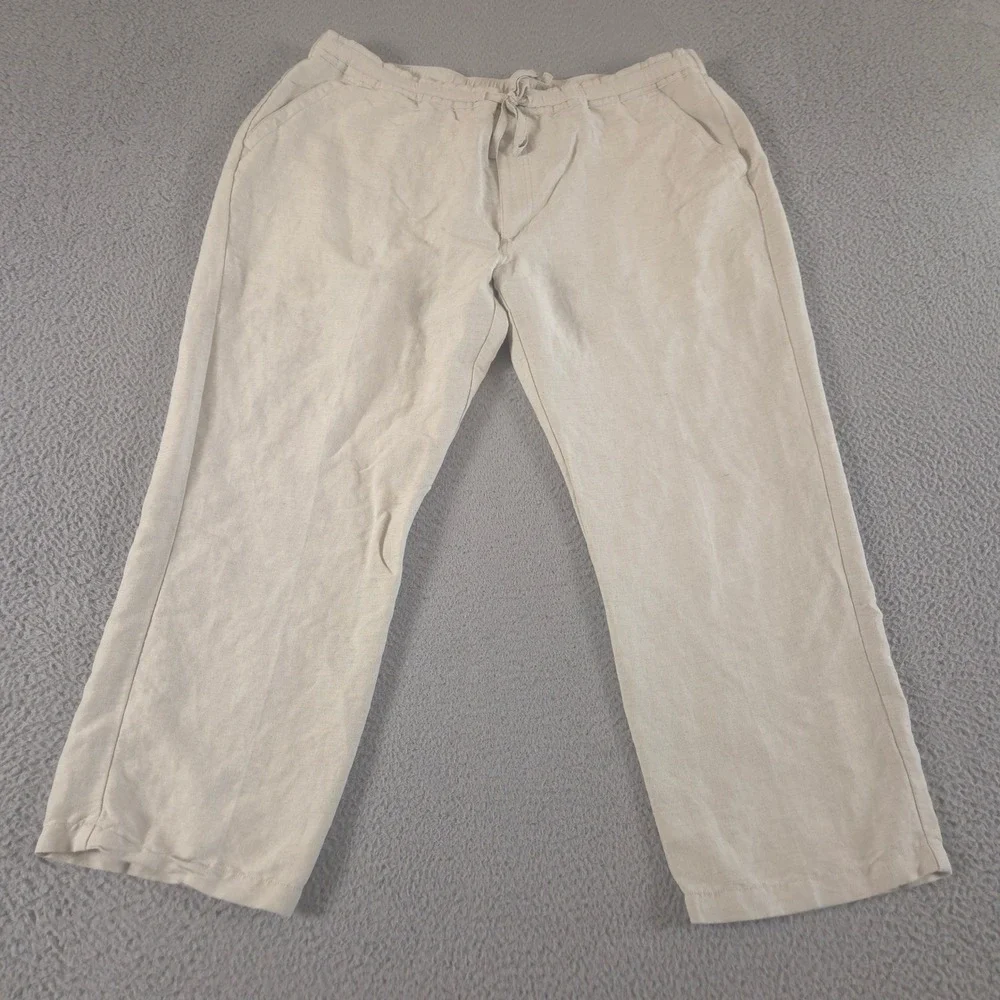 Cubavera Pants Mens XXL Beige Linen Blend Drawstring Straight Leg Beach Summer
